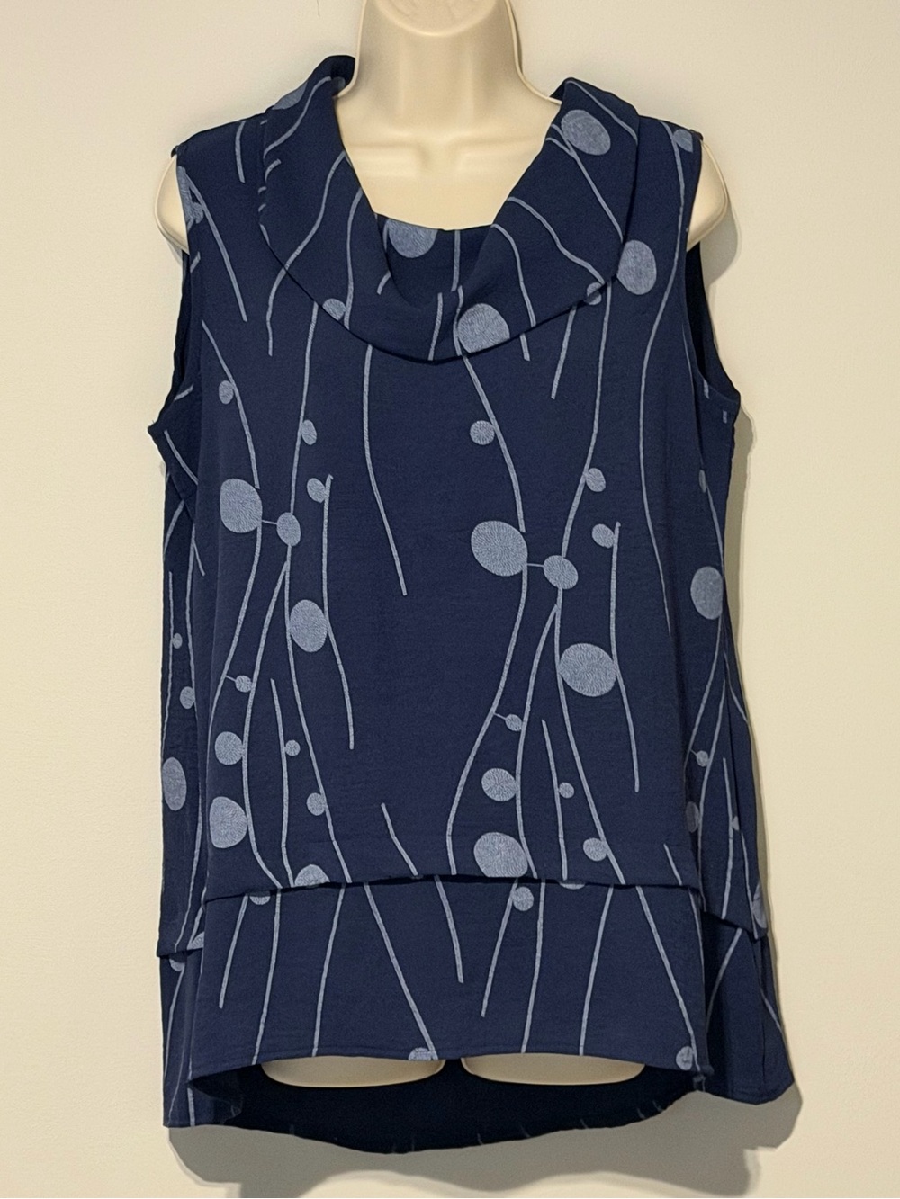Creation Navy Blue Sleeveless Cowl Neck Tunic Top - Women’s Sz M